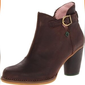 El Naturalista Colibri Bootie Ankle Boots Block Heels Side Zip Brown Leather 40